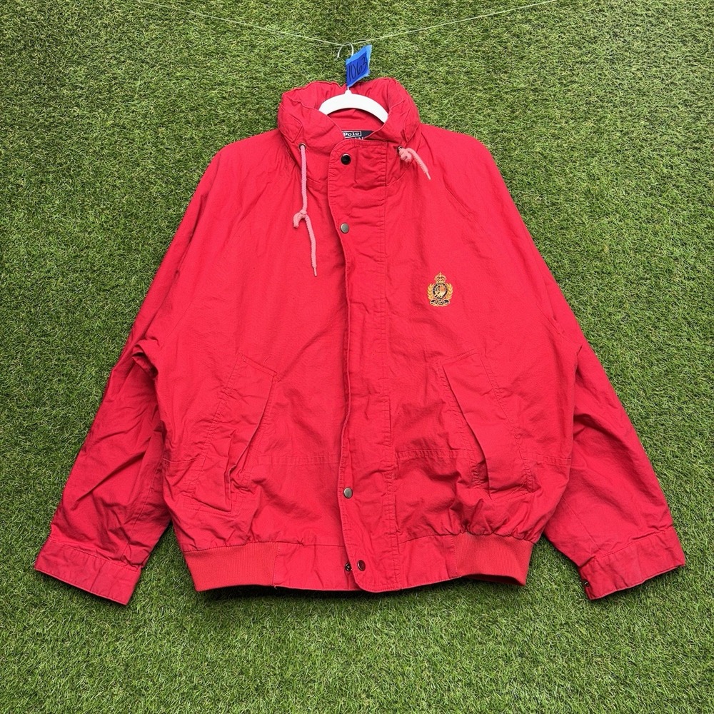 Vintage RALPH LAUREN Polo Jacket Mens XL Cookie Patch Logo Spell Out 90s Red